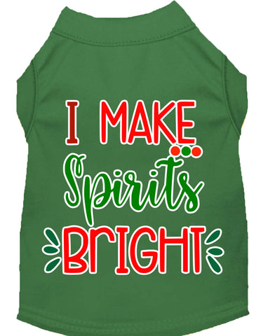 I Make Spirits Bright Screen Print Dog Shirt Green Sm