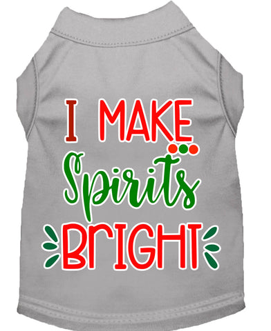 I Make Spirits Bright Screen Print Dog Shirt Grey Med