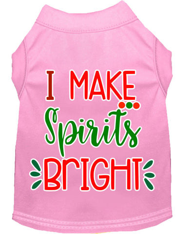 I Make Spirits Bright Screen Print Dog Shirt Light Pink Lg