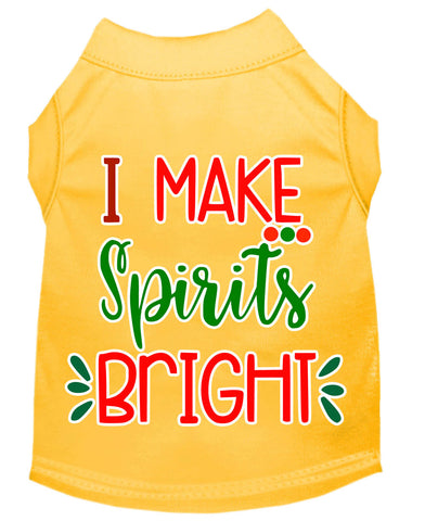 I Make Spirits Bright Screen Print Dog Shirt Yellow Lg