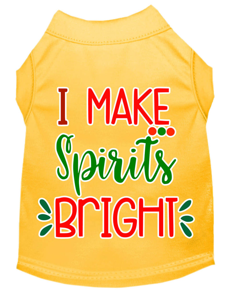 I Make Spirits Bright Screen Print Dog Shirt Yellow Xs