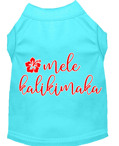 Mele Kalikimaka Screen Print Dog Shirt Aqua Lg