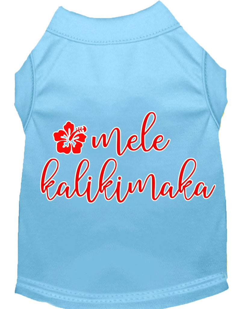 Mele Kalikimaka Screen Print Dog Shirt Baby Blue Lg