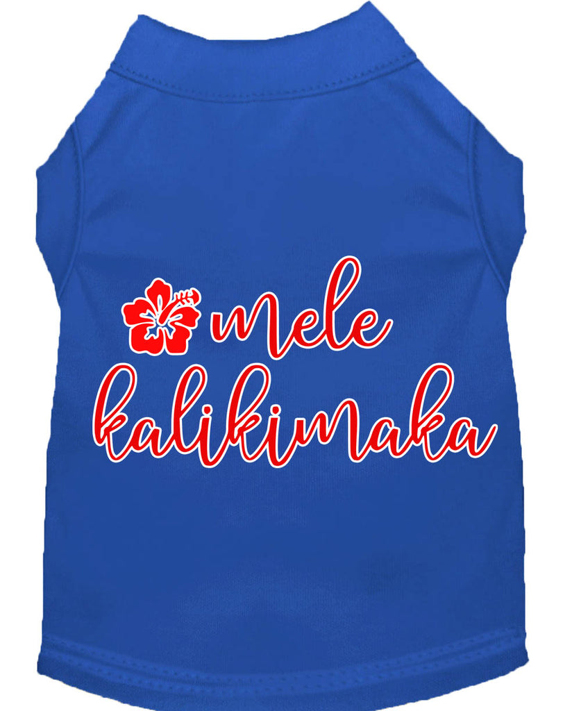 Mele Kalikimaka Screen Print Dog Shirt Blue Lg