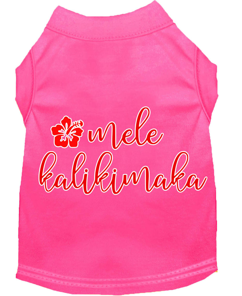 Mele Kalikimaka Screen Print Dog Shirt Bright Pink Lg