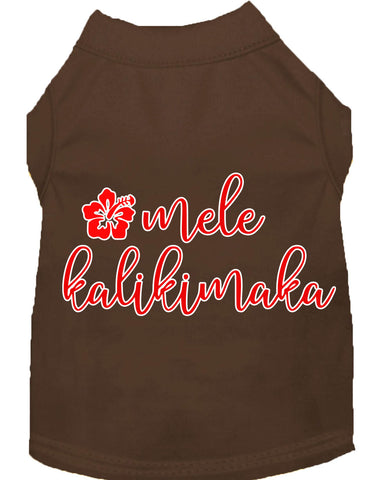 Mele Kalikimaka Screen Print Dog Shirt Brown Med