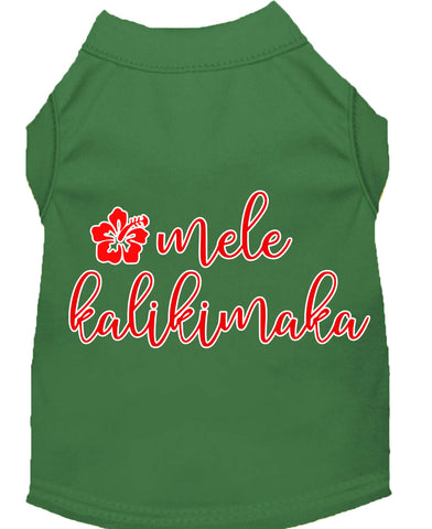 Mele Kalikimaka Screen Print Dog Shirt Green Lg