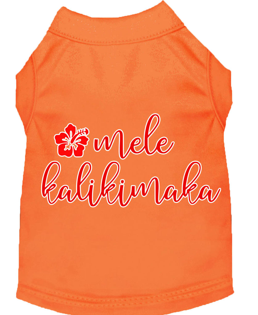 Mele Kalikimaka Screen Print Dog Shirt Orange Lg