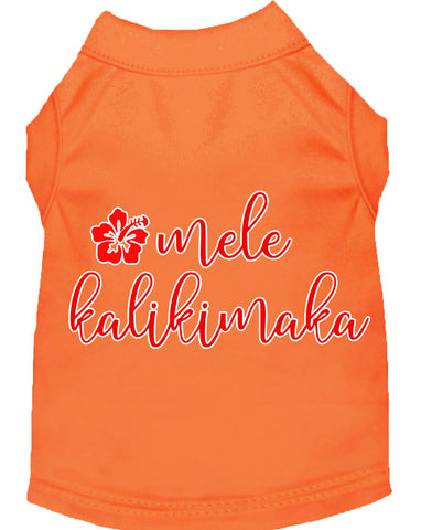 Mele Kalikimaka Screen Print Dog Shirt Orange Xl