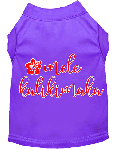 Mele Kalikimaka Screen Print Dog Shirt Purple Sm