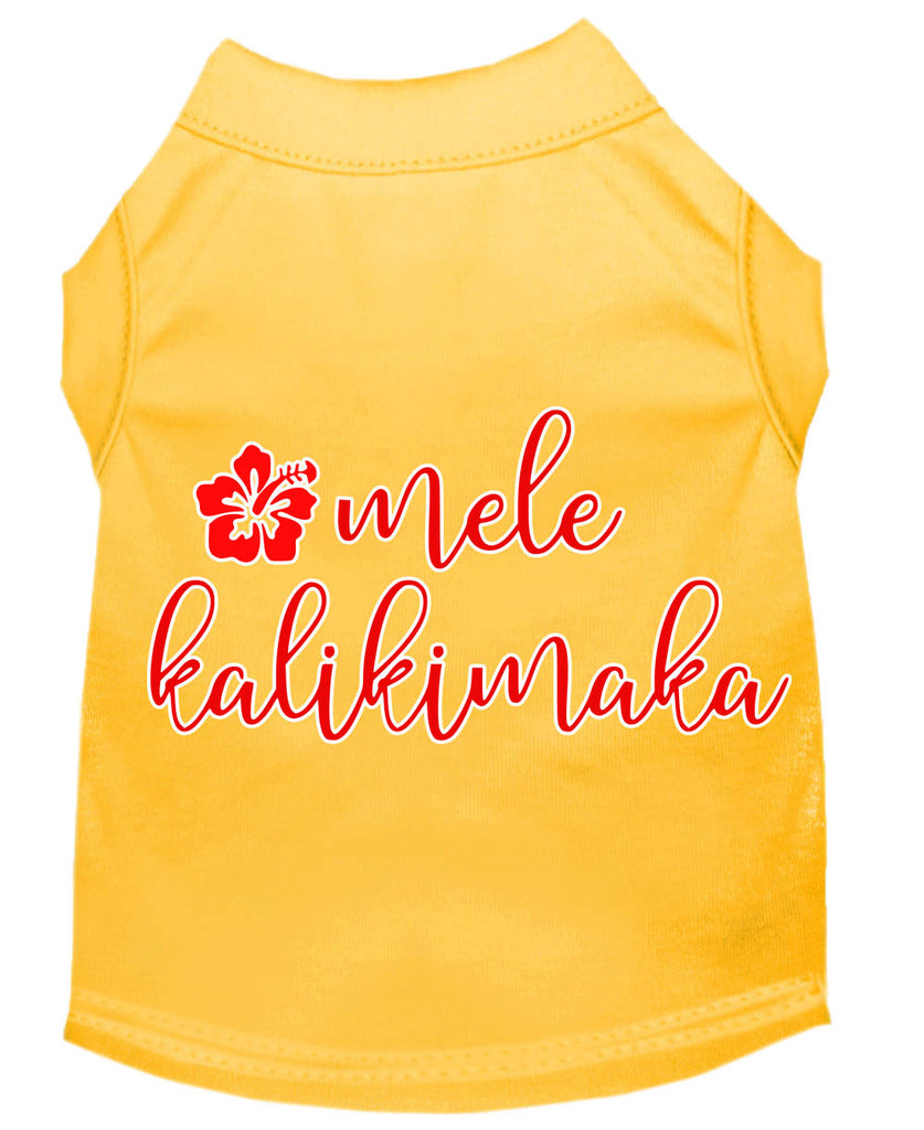 Mele Kalikimaka Screen Print Dog Shirt Yellow Lg