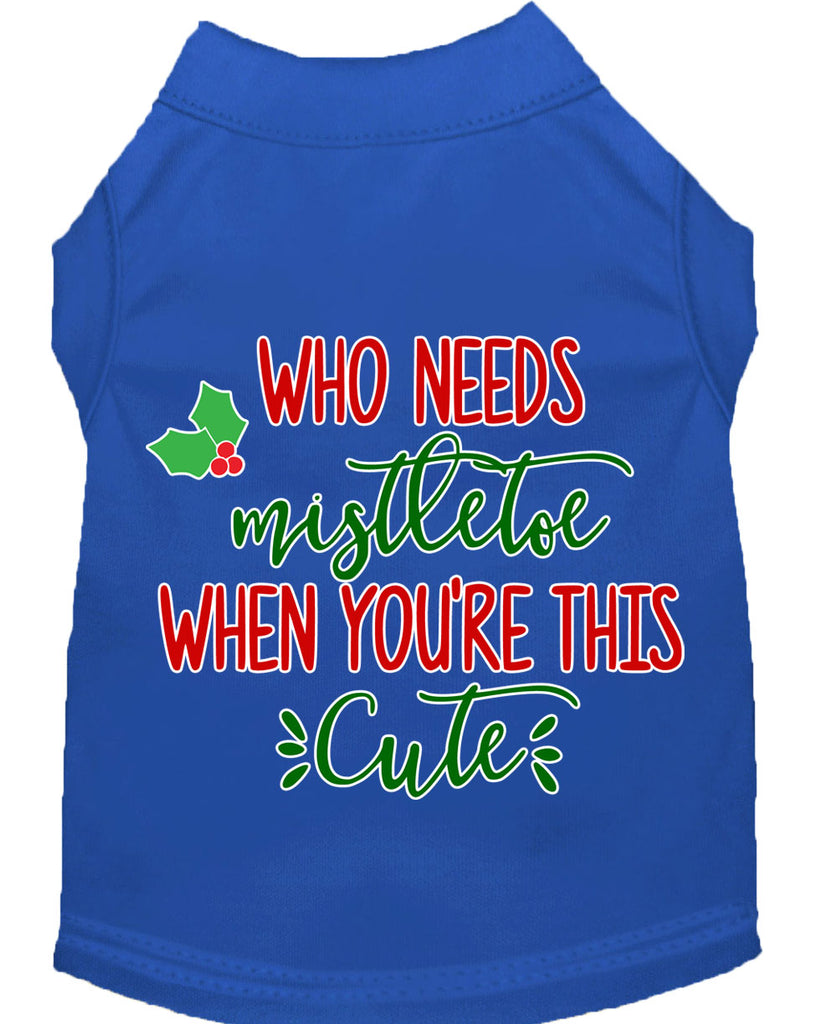 Who Needs Mistletoe Screen Print Dog Shirt Blue Lg