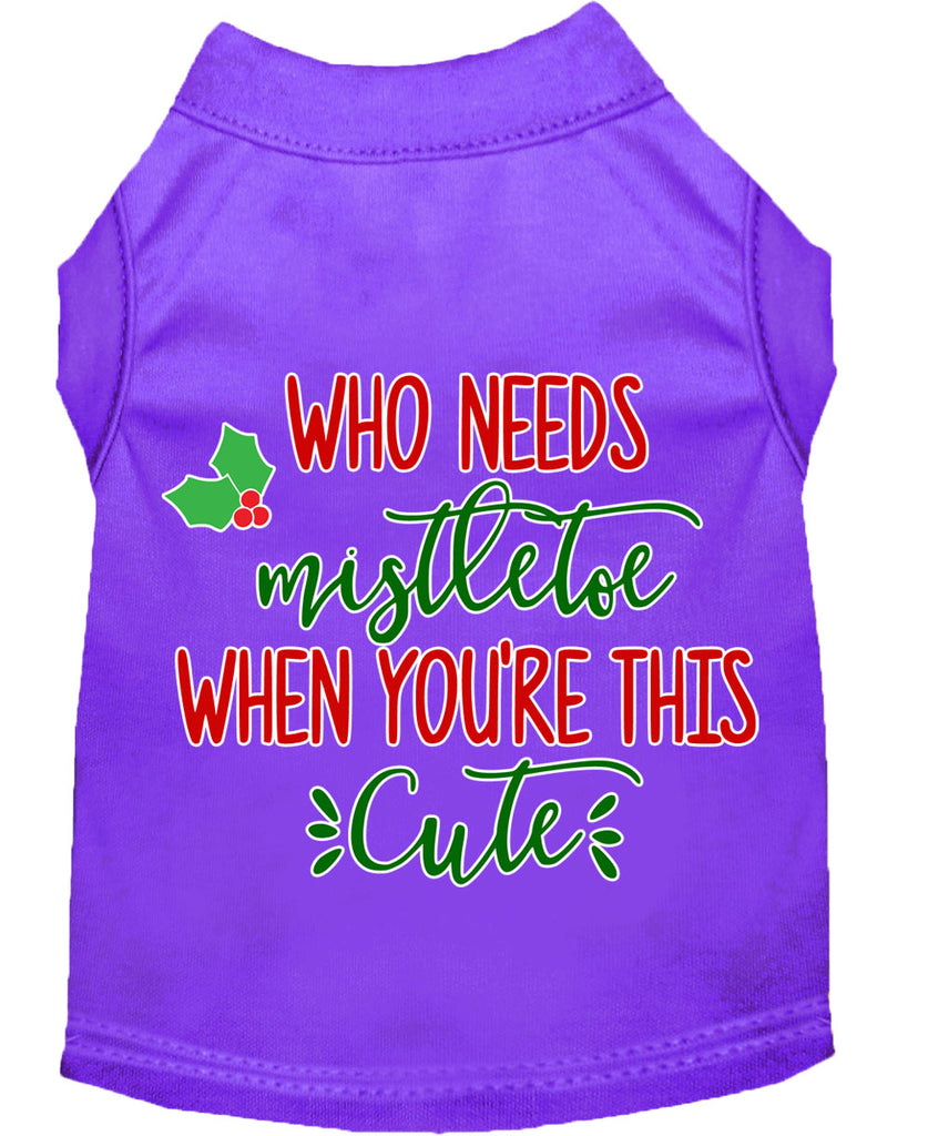 Who Needs Mistletoe Screen Print Dog Shirt Purple Med