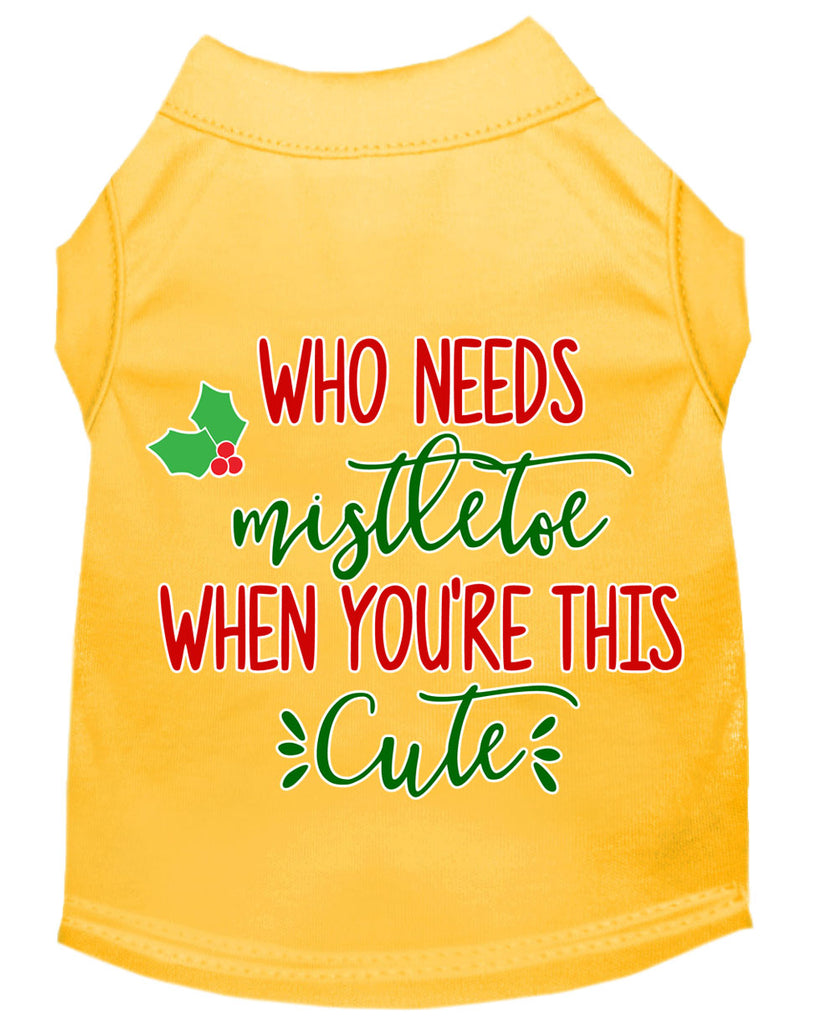 Who Needs Mistletoe Screen Print Dog Shirt Yellow Lg