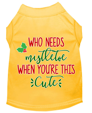 Who Needs Mistletoe Screen Print Dog Shirt Yellow Med