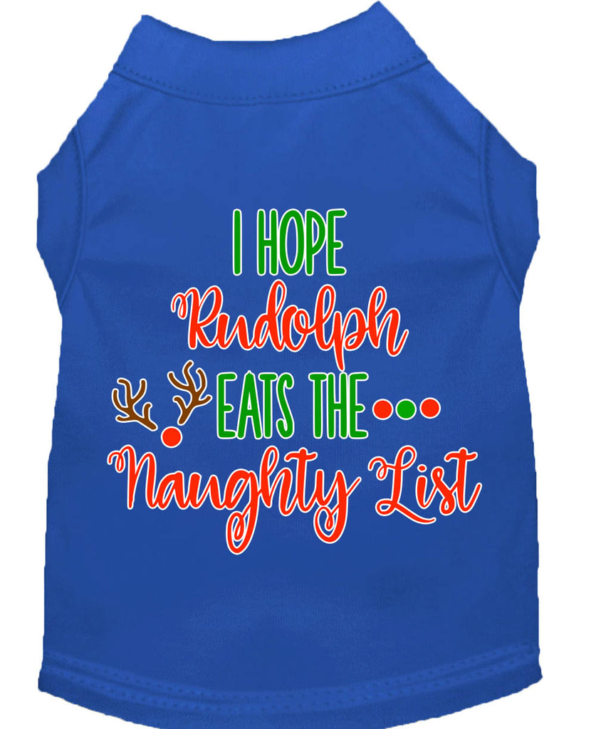 Hope Rudolph Eats Naughty List Screen Print Dog Shirt Blue Sm