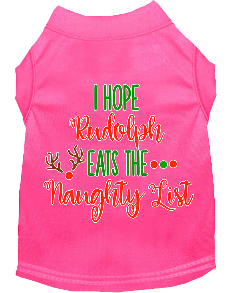 Hope Rudolph Eats Naughty List Screen Print Dog Shirt Bright Pink Med