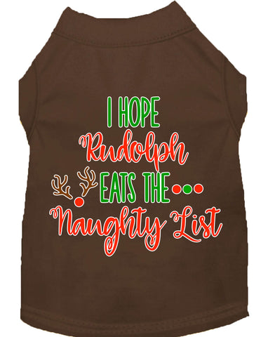 Hope Rudolph Eats Naughty List Screen Print Dog Shirt Brown Lg