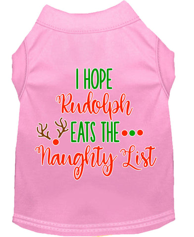 Hope Rudolph Eats Naughty List Screen Print Dog Shirt Light Pink Sm