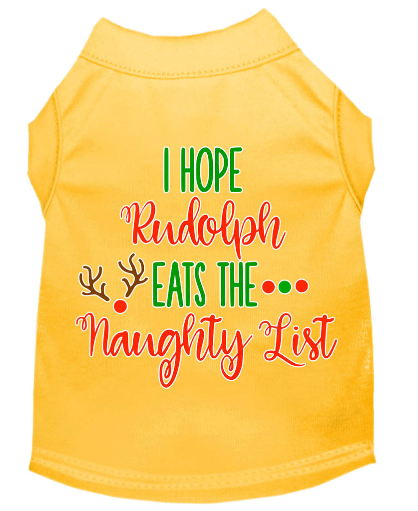 Hope Rudolph Eats Naughty List Screen Print Dog Shirt Yellow Lg