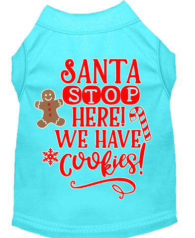 Santa, We Have Cookies Screen Print Dog Shirt Aqua Lg