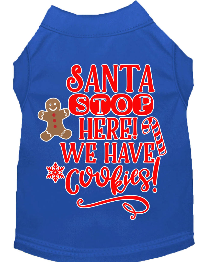 Santa, We Have Cookies Screen Print Dog Shirt Blue Lg