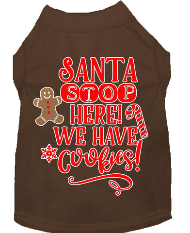 Santa, We Have Cookies Screen Print Dog Shirt Brown Lg