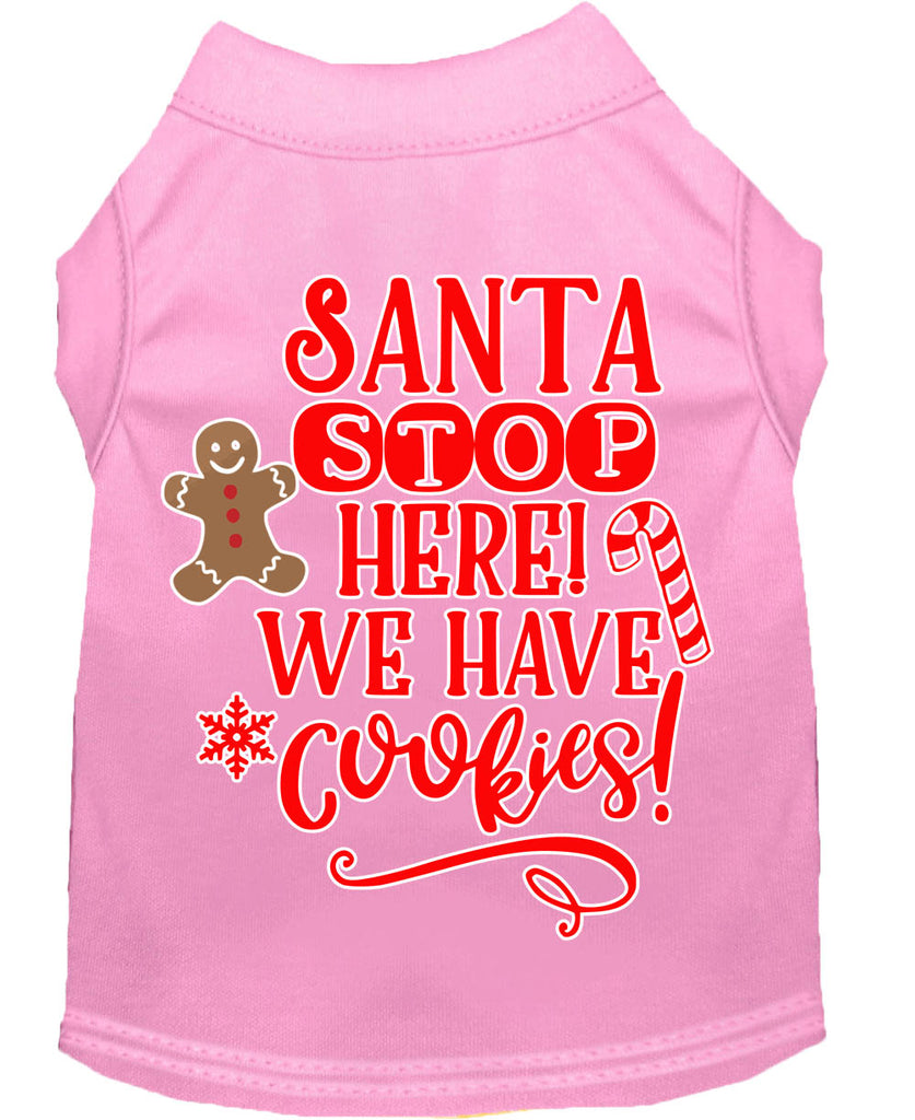 Santa, We Have Cookies Screen Print Dog Shirt Light Pink Lg