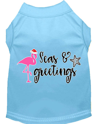 Seas And Greetings Screen Print Dog Shirt Baby Blue Lg