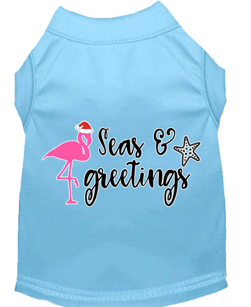 Seas And Greetings Screen Print Dog Shirt Baby Blue Xl