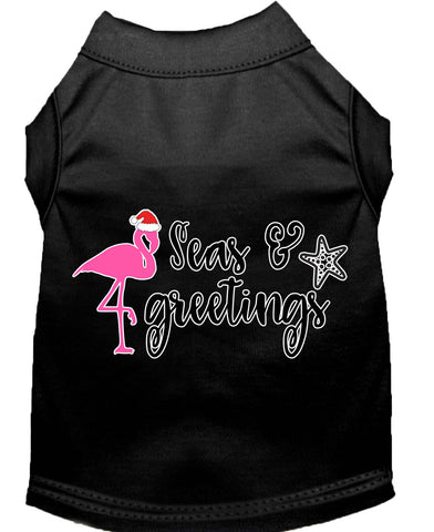 Seas And Greetings Screen Print Dog Shirt Black Lg