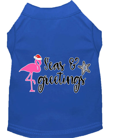 Seas And Greetings Screen Print Dog Shirt Blue Lg