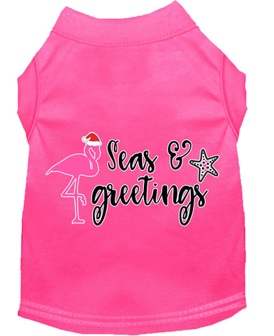 Seas And Greetings Screen Print Dog Shirt Bright Pink Xl