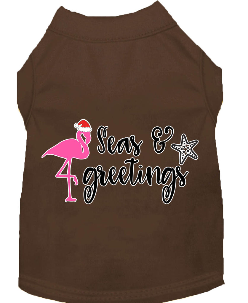 Seas And Greetings Screen Print Dog Shirt Brown Lg