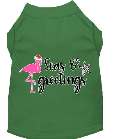 Seas And Greetings Screen Print Dog Shirt Green Med