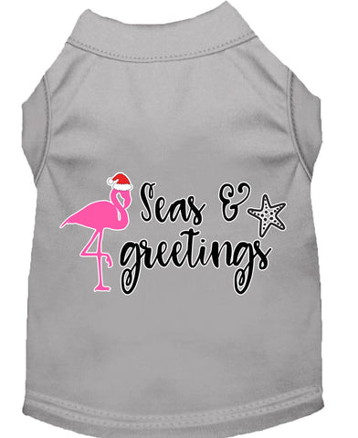 Seas And Greetings Screen Print Dog Shirt Grey Lg