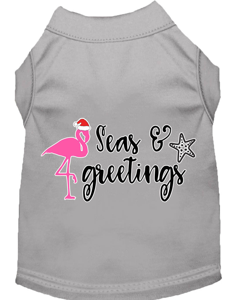 Seas And Greetings Screen Print Dog Shirt Grey Med