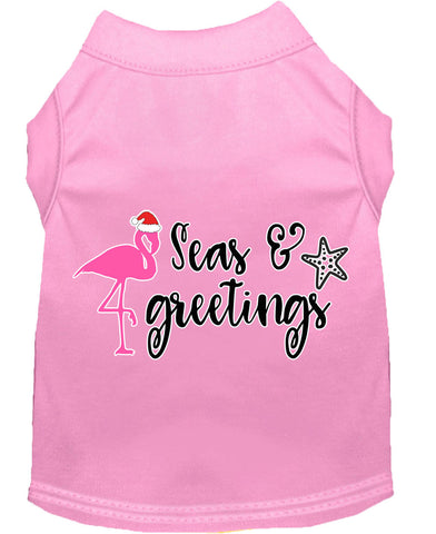 Seas And Greetings Screen Print Dog Shirt Light Pink Xs