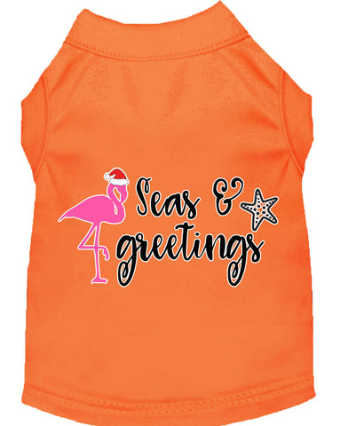 Seas And Greetings Screen Print Dog Shirt Orange Lg