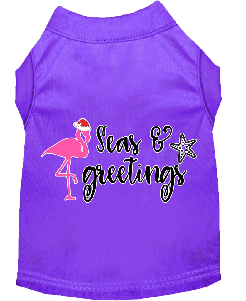 Seas And Greetings Screen Print Dog Shirt Purple Lg