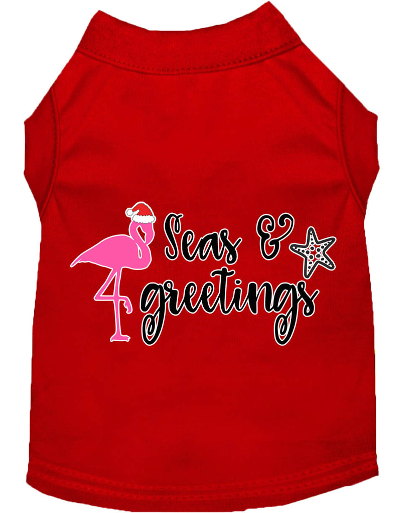 Seas And Greetings Screen Print Dog Shirt Red Lg