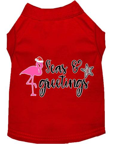 Seas And Greetings Screen Print Dog Shirt Red Lg