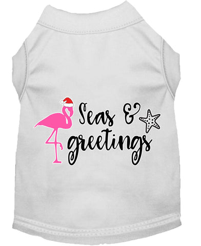 Seas And Greetings Screen Print Dog Shirt White Lg