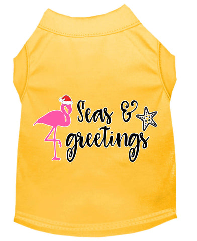 Seas And Greetings Screen Print Dog Shirt Yellow Lg