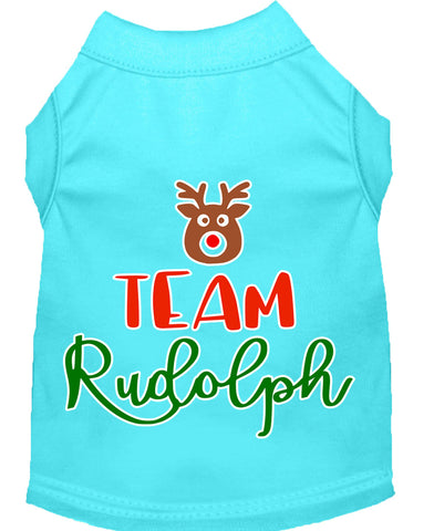 Team Rudolph Screen Print Dog Shirt Aqua Lg