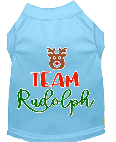 Team Rudolph Screen Print Dog Shirt Baby Blue Med