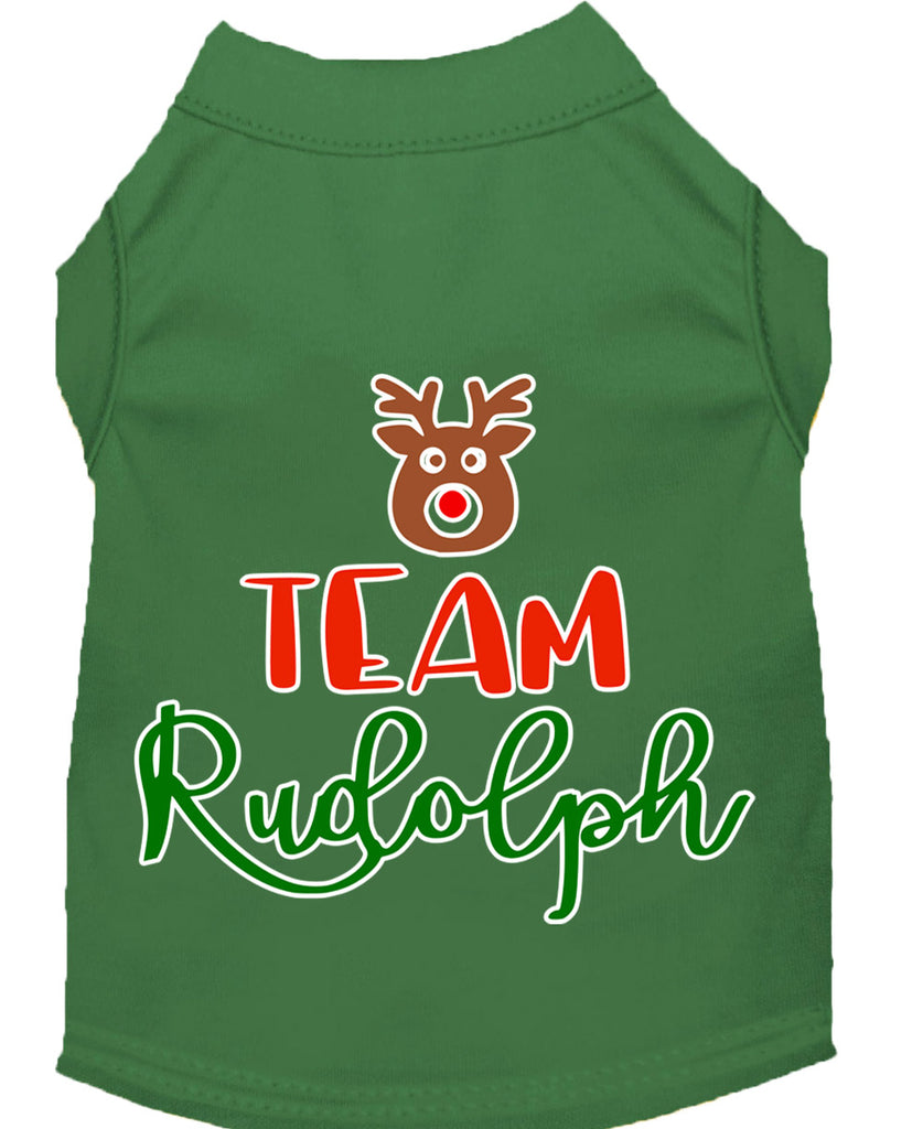 Team Rudolph Screen Print Dog Shirt Green Lg