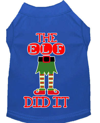 The Elf Did It Screen Print Dog Shirt Blue Xxl