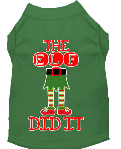 The Elf Did It Screen Print Dog Shirt Green Med