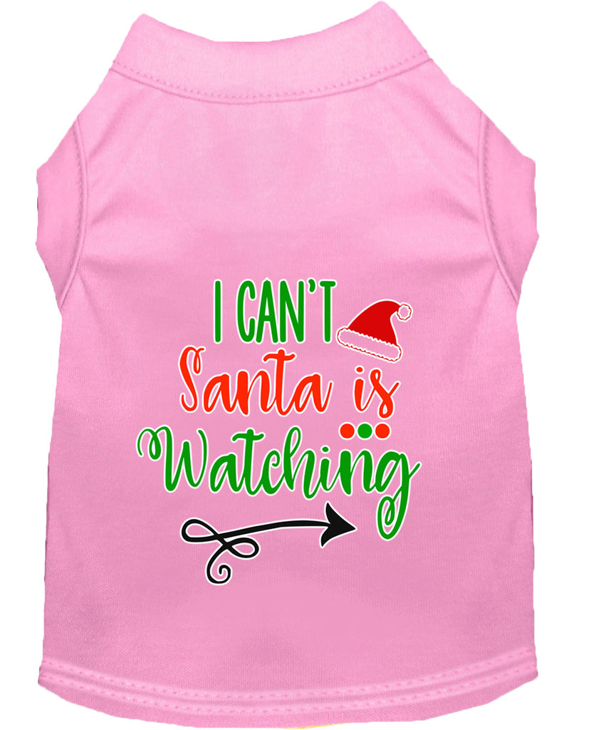 I Can't, Santa Is Watching Screen Print Dog Shirt Light Pink Lg